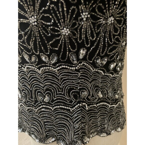 Papell Boutique Evening, Silk‎ Floral Beaded Black Blouse Size S Mint - Picture 7 of 10